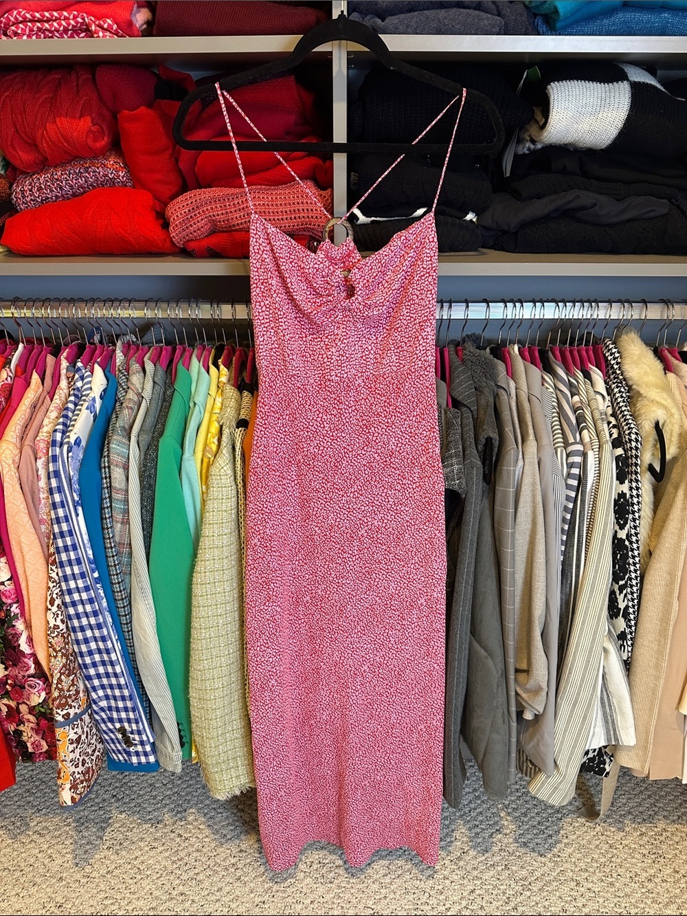 Zara pink/white animal print sleeveless side zipper closure midi dress size S